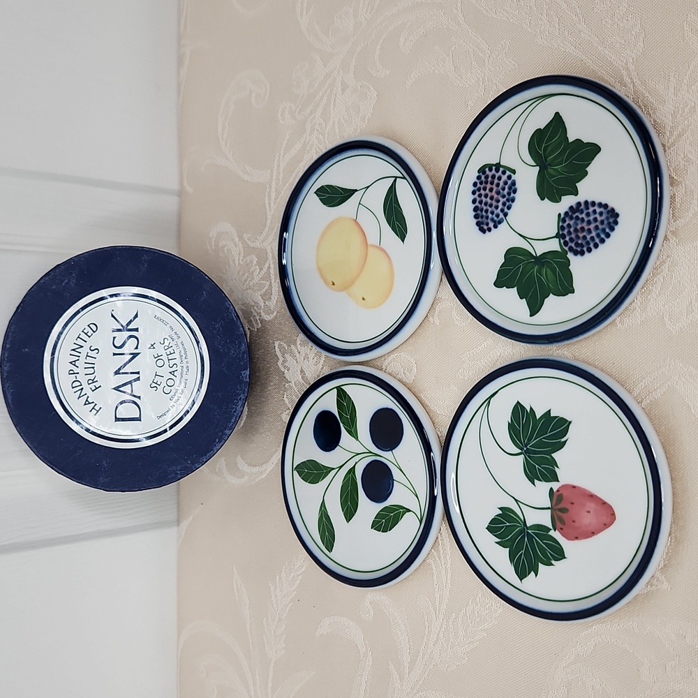 Dansk handpainted coasters fruit set of 4